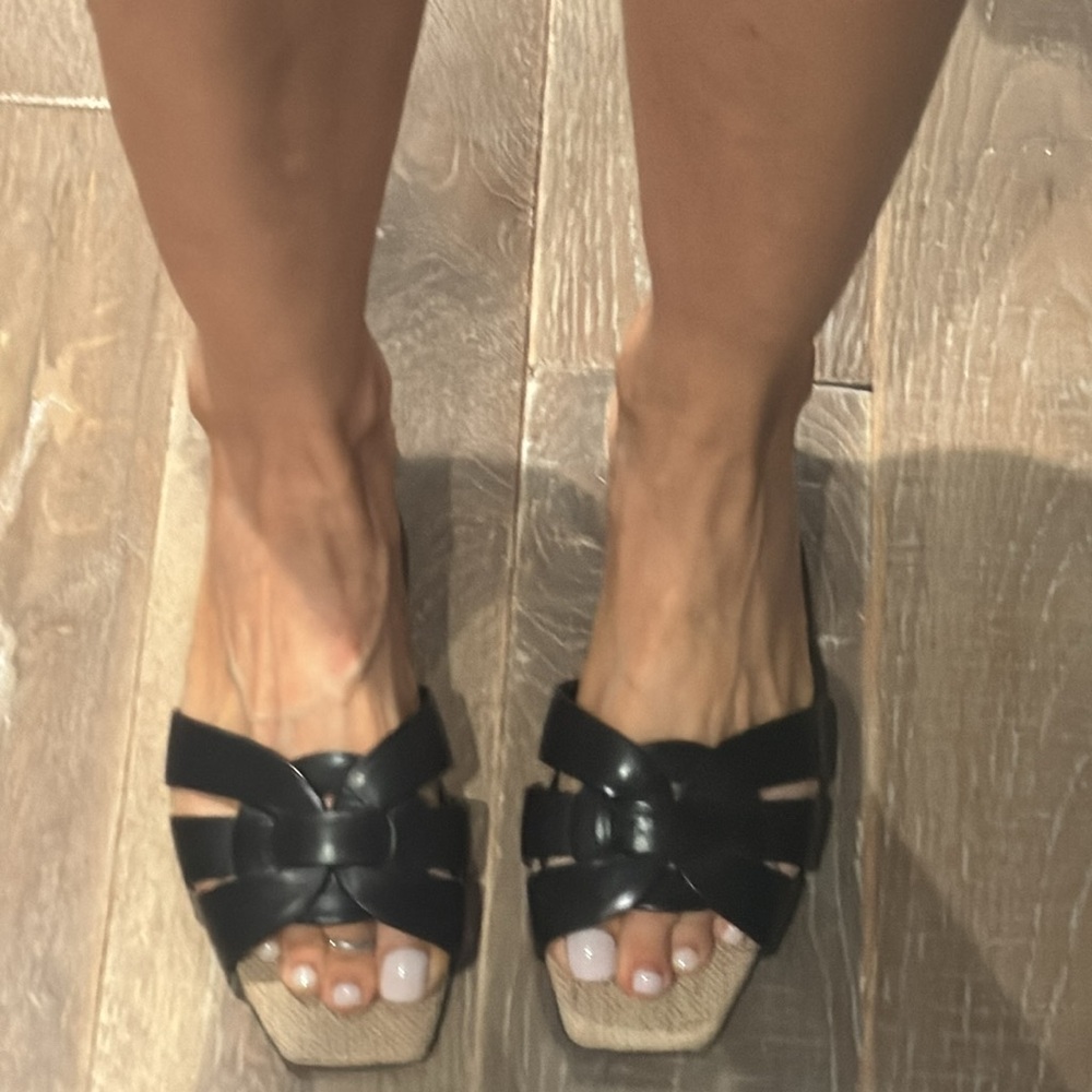 Saint Laurent Tribute slip ons with raffia front